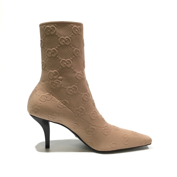 GUCCI GG KNIT ANKLE BOOT -HIGH HEEL -NUDE -WOMEN’S US 8.5 -NEW - Picture 5 of 11